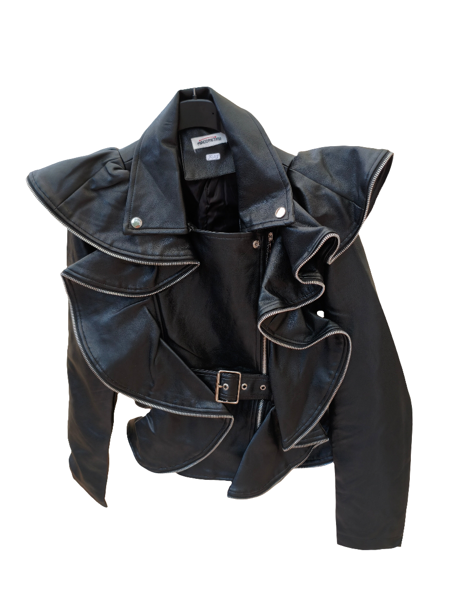 CHAQUETA POLIPIEL NEGRA  VOLANTES