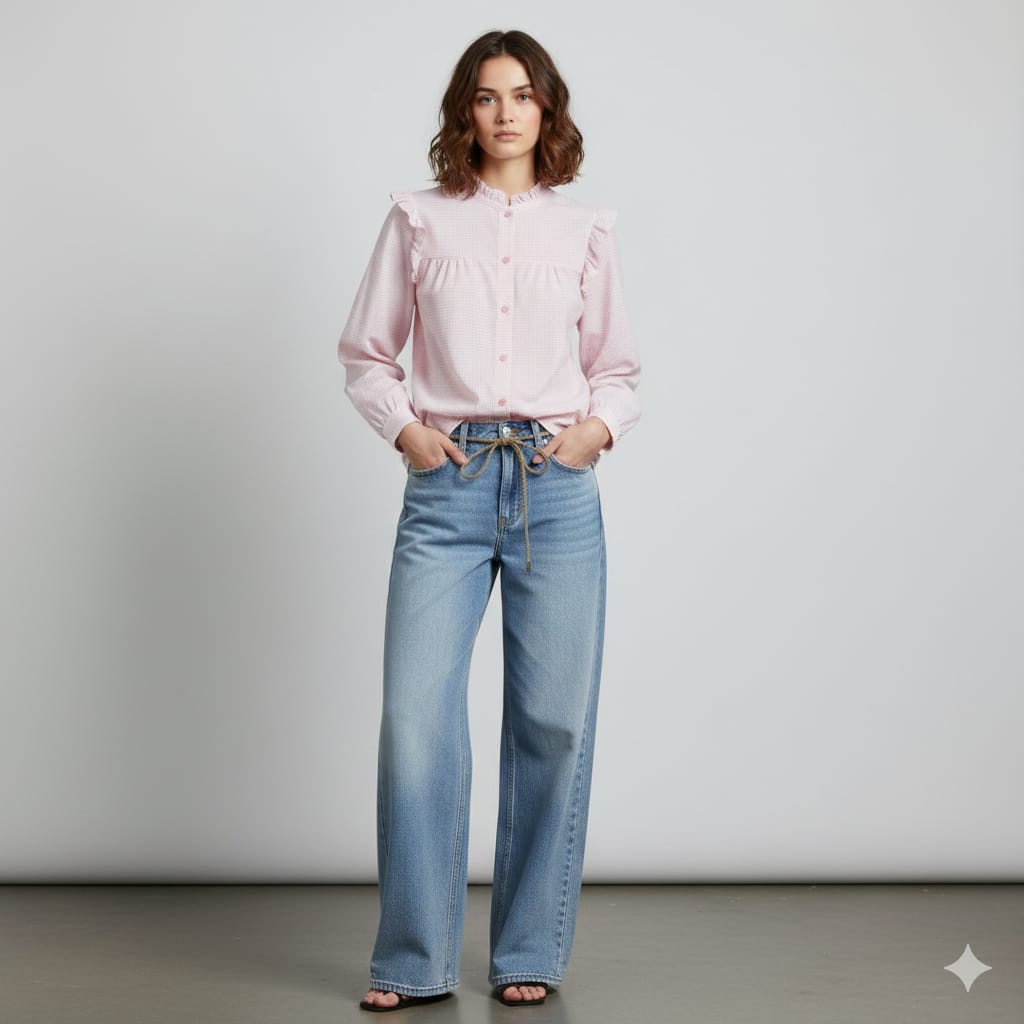 CAMISA VOLANTES  HOMBROS A CUADROS