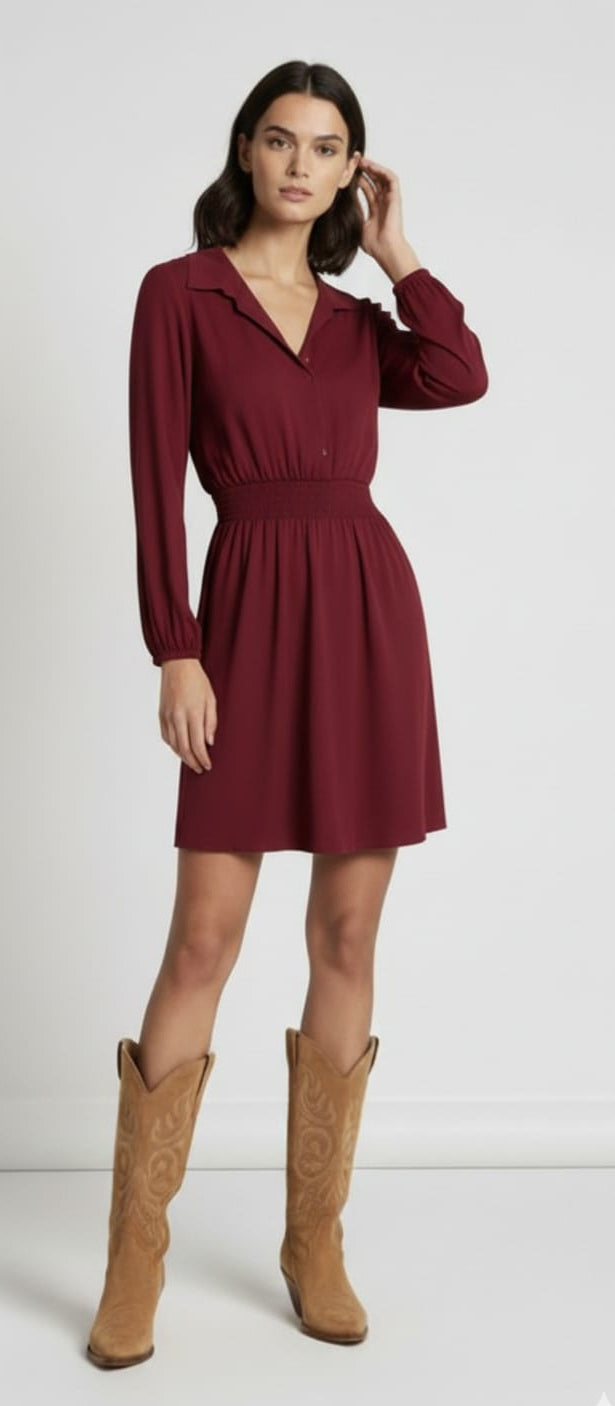 VESTIDO BURDEOS PUNTO